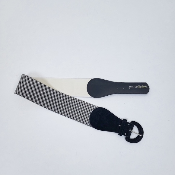 90s Houndstooth Belt Wide Buckle Thick Suede Black White - Picture 4 of 11